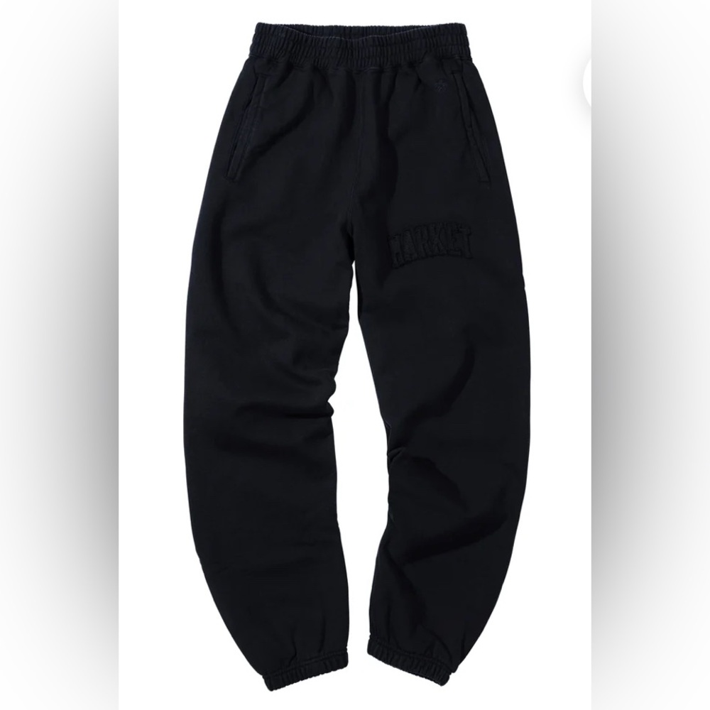 Market Studios WASHED ARC SWEATPANTS Black Sweatpants with Elastic Waist